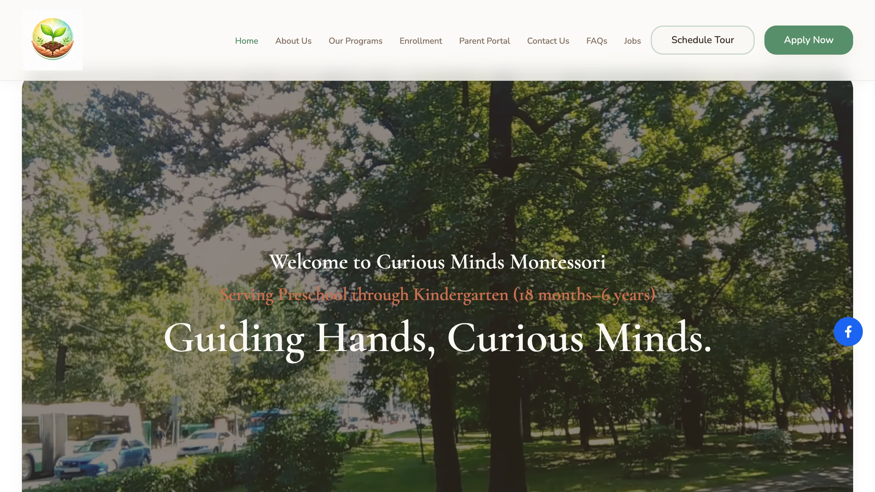 Homepage of a Montessori school website generated by LittleAngelsUSA